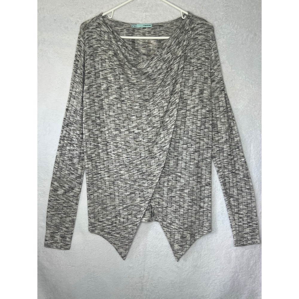 Maurices Womens Medium Grey Marled Ribbed Knit Draped Hem Top Long Slv